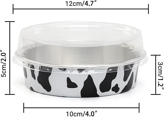 Beasea 4 Inch Mini Pie Tins with Lids, 100 Pack 8 Oz Disposable Tart Pie Pans Black White Aluminum Foil Tart Tins Round Muffin Container Mini Cheesecake Pan for Pie Tart Quiche