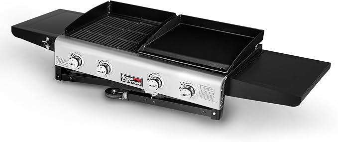 Royal Gourmet GD401C 4-Burner Propane Gas Grill and Griddle Combo with Cover, Griddle Grill Combo with 48,000 BTUs Output for Outdoor Cooking While Camping or Tailgating, Black & Silver