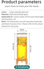 Beverage Dispenser,3.5 gallons Glass Drink Dispenser, With faucet wood stand Easy flow control, great for parties, bars & restaurants Large Beverage Dispensers. 3.5 gallons