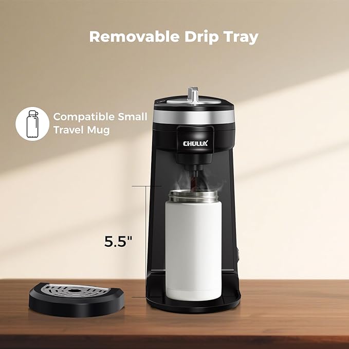 CHULUX Single Serve Coffee Maker for K Capsule and Ground Coffee, Single Cup Coffee Machine, Black