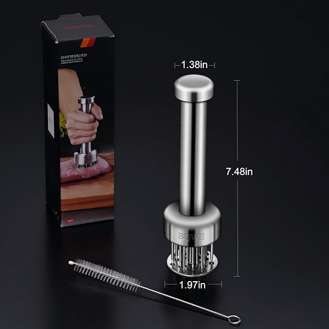 Stainless Steel Meat Tenderizer Tool with 21 Sharp Needles - A Meat Tenderizer Mallet for Chicken and Beef, Durable Meat Mallet Hammer, Easy-Grip Meat Hammer Tenderizer