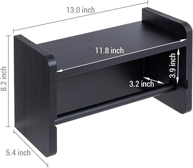 MyGift Modern Coal Black Solid Wood Wall Mounted Paper Towel Roll Holder and Top Shelf, Hanging Kitchen Disposable Napkin Dispenser with Spice Storage Rack