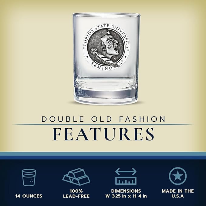 Heritage Pewter Florida State Double Old Fashion | Double Rocks Glass 14 OZ for Liquor | Expertly Crafted Pewter Glass