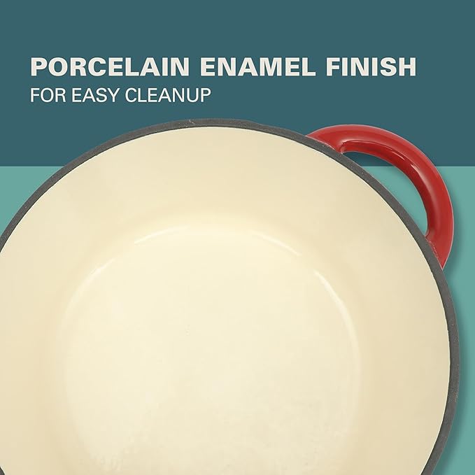 Gibson Home Addlestone 5 Quart Round Enamel Cast Iron Dutch Oven Pot With Lid & Dual Handles - Gradient Red