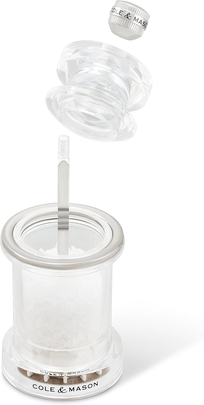Cole & Mason 605 Refillable Spice Mill - Kitchen & Home Accessory - Table Salt Grinder - Salt Included - Acrylic - Salt Mill 4.5"