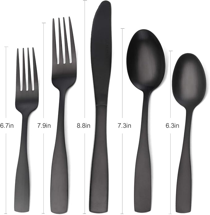 Matte Black Silverware Set, Satin Finish 30-Piece Stainless Steel Flatware set, Tableware Cutlery Set Service for 6, Utensils for Kitchens, Dishwasher Safe