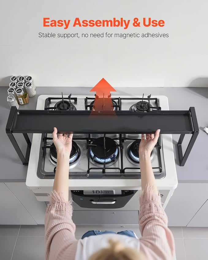 VEVOR Over the Stove Shelf, Adjustable 27-33Inch Spice Organizer, 4 Level Expandable Height Spice Rack for Kitchen Stove Top, Spice Organizer, Countertop Seasoning Organizer Storage Solution, Black