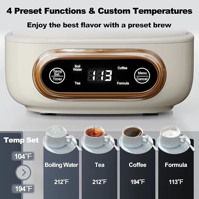 Topwit Electric Tea Kettle, 11 Temperature Control & 4 Presets Glass Kettle with Removable Infuser, 0.8L Electric Kettle for Coffee, Formula, Tea Maker with 8H Keep Warm, Boil-dry Protect, Beige