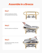 VEVOR Chafing Dish Buffet Set,8 Qt 2 Pack, Stainless Steel Chafer with 4 Half Size Pans, Rectangle Catering Warmer Server with Glass Lid Water Pan Folding Stand Fuel Holder, for Wedding Party Banquet