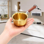 Upgraded Golden Mini Butter Warmer 300ml, 2-Pack Stainless Steel Small Pots for Melting Chocolate, Butter, Wax, Heating Milk, Oil, Frying Eggs & More