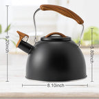 3.2 Quart Whistling Tea Kettle for Stove Top Stainless Steel Tea Pots With Wood Pattern Anti-slip Handle, Black…