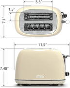 Toaster 2 slice, KitchMix Retro Stainless Steel Toaster with 6 Settings, 1.5 In Extra Wide Slots, Bagel/Defrost/Cancel Function, Removable Crumb Tray (Cream)