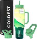 Coldest Tumbler with Handle and Straw - 100% Leak Proof Insulated Tumbler with Lid and Straw (3 Lids) - Stainless Steel Tumblers for Women & Men - Cup Holder Friendly Base, 46 oz (Happy Camper)