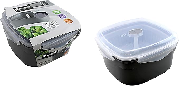 Microwave Vegetable Steamer Cooker for Healthy Cooking and Quick Meals, Cook Vegetables, Fish & Poultry, BPA-Free with Removable Strainer and Locking Vent Lid, 2.47L by Dependable Industries (Gray)