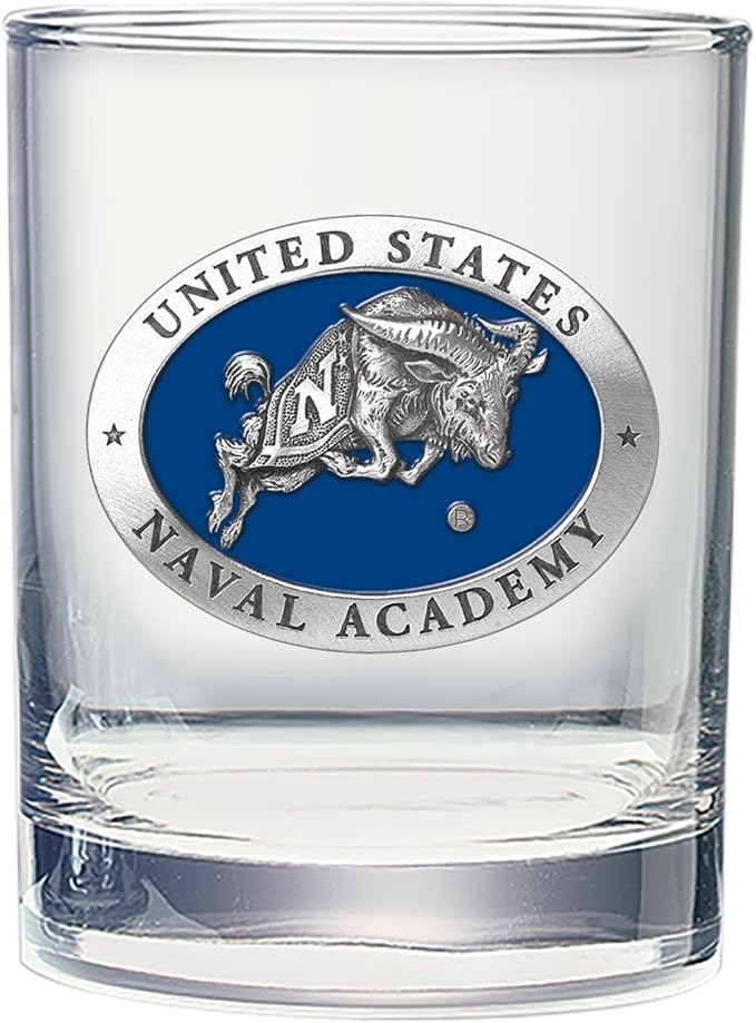 Heritage Pewter US Naval Academy Goat Double Old Fashion | Double Rocks Glass 14 OZ for Liquor | Expertly Crafted Pewter Glass