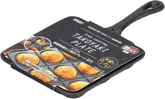 TIKUSAN Takoyaki Pan Cast Iron Takoyaki Maker Skillet Griddle Japanese Octopus Meat Ball Mold Maker for Gas Heater (9 Molds)