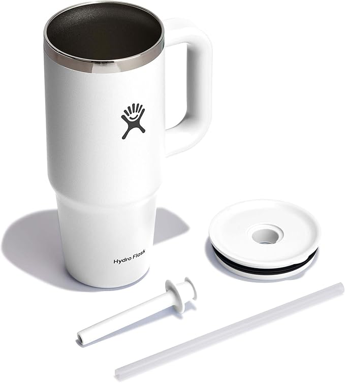 Hydro Flask 24 Oz Travel Tumbler with Handle, Lid and Straw - Insulated Stainless Steel in White