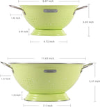 Metal Colander 2 Pack, Strainer Bowel with Handles 2Qt & 6Qt Powder Coated Solid Ring Base Heavey Duty Kitchen Drainer Basket for Pasta Veggies and Fruits,New Home Apartment Essentials (LightGreen)