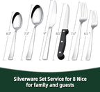 48-Piece Silverware Set, CEKEE Stainless Steel Flatware Set for 8 with Steak Knives, Mirror Polished Kitchen Utensils Set, Tableware Cutlery Set for Home, Dishwasher Safe - Spoons and Forks Set