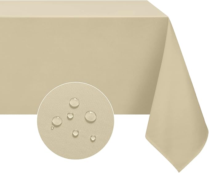 Softalker Square Tablecloth, Waterproof & Stain Resistant Square Table Cloths Wrinkle Free Fabric Washable 210GSM Polyester Table Cover for Dining/Party/Outdoor - 54 x 54 inch,Khaki