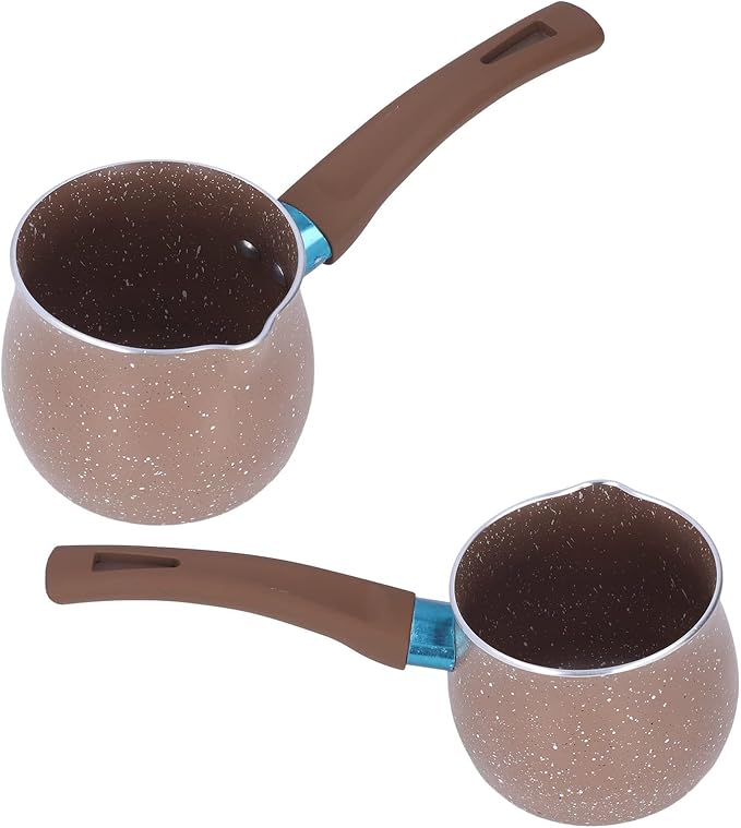 Mini Milk Pan, Mini Non Stick Pot, Butter Warmer Pot, Aluminium Alloy for Home Kitchen Mini Milk Pan Single Handle 9cm Diameter Anti Scalding Saucepan Cooking Pot Stone Pot(brown)