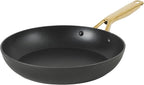 Oster Platinum Abbotsford 11-Inch Nonstick Skillet Fry Pan – Matte Black Stripe Cookware with Gold Handle, Dishwasher Safe, Modern Kitchen Essentials