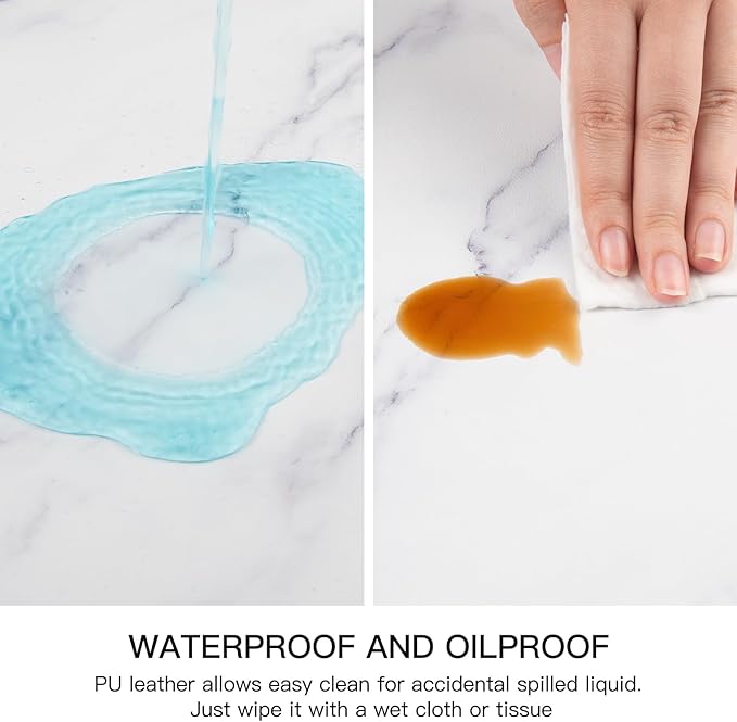 QIYI Placemats Set of 4, 12x18 Inch PU Leather Place Mats for Kitchen Dinning, Heat Resistant Anti Slip Table Mats, Waterproof Wipeable Washable Placemat Party Table Décor, White Marble