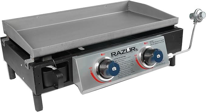 Razor Griddle GGT2130M 25 Inch Outdoor 2 Burner Portable LP Propane Gas Grill Griddle with 318 Square Inch for BBQ Cooking and Frying, Black (Steel)