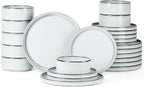 Dinnerware Dishes Sets for 8, Onader Stoneware Plates and Bowls with Unglazed Terracotta Bottom, Ceramic Kitchen Dinner Dish Set, 24 Piece - Glacier White