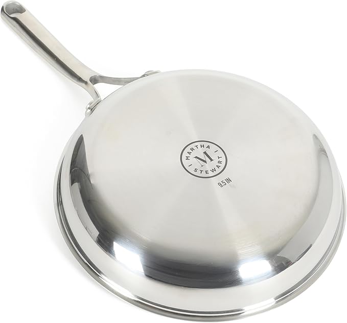 Martha Stewart Badgley Hybrid Nonstick 9.5 Inch TriPly Stainless Steel Fry Pan & Stay Cool Handle - Laser Etched Non-Toxic Nonstick Skillet - Dishwasher and Induction Safe