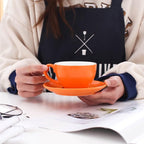 Double Espresso Coffee Cup and Saucer, Small Cappuccino and Speciality Coffee, New Bone China for Coffee Shop and Barista (Matte Orange, 5 oz)