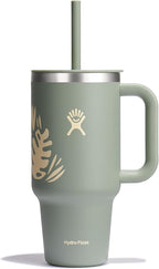 Hydro Flask 32 Oz Travel Tumbler with Handle, Lid and Straw - Insulated Stainless Steel in Botanical Bliss Agave