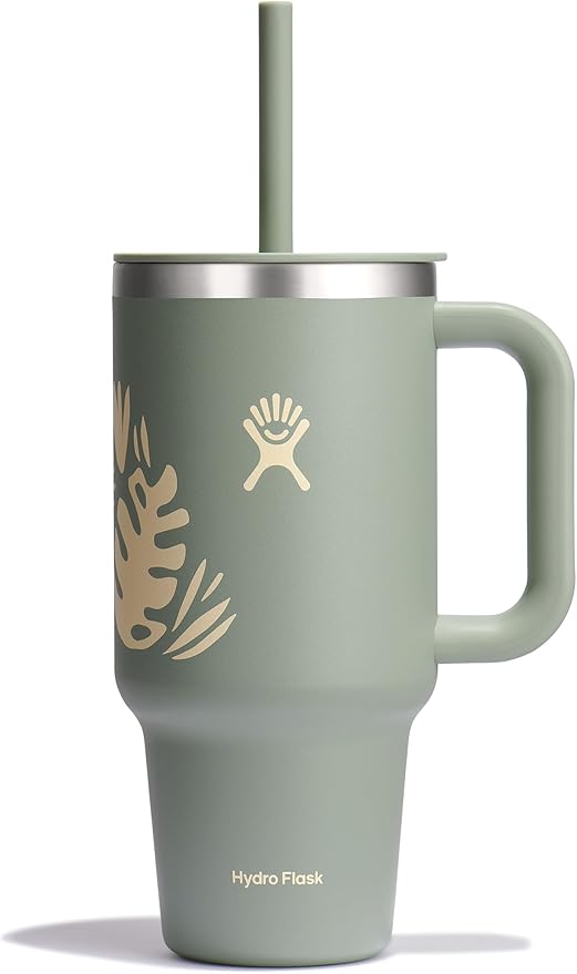 Hydro Flask 32 Oz Travel Tumbler with Handle, Lid and Straw - Insulated Stainless Steel in Botanical Bliss Agave