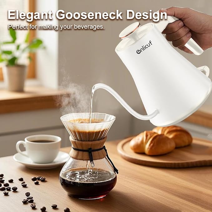 Electric Kettle, Gooseneck Electric Water Kettle for Pour Over Coffee & Tea, 0.8L Quick Heating Small Hot Water Kettle Electric, Stainless Steel, Auto-Off & Boil Dry Protection, Matte White