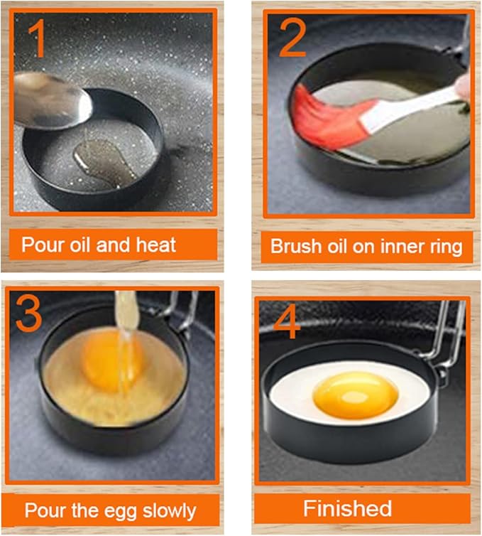 Upgrade 4" Large Egg Rings Set for Griddle,4 Packs Non-stick Stainless Steel Round Egg Ring for Frying Egg Pancake Mold Ring Omelette Ring Shapper for Muffin with 1X Oil Brush & 1X Egg Separator