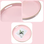 Pink Round Decorative Tray with Handles, 13" Versatile Serving Tray for Coffee Table, Ottoman, Ideal for Serving, Displaying, Organizing