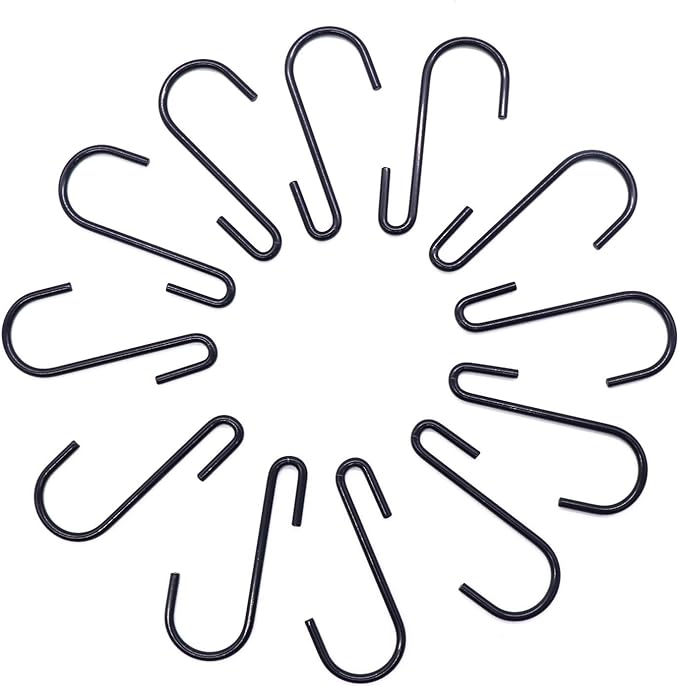24 Pack ESFUN 3 inch Heavy Duty S Hooks Black Pan Pot Holder Rack Hooks S Shaped Hanging Hooks Hangers for Kitchenware Spoons Pans Pots Utensils Clothes Bags Towels Plants