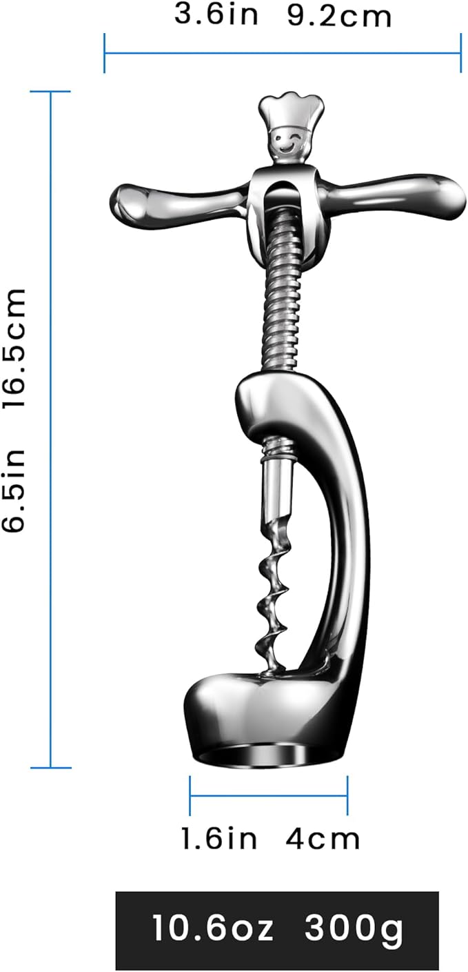 Wine Opener Deluxe, Heavy-Duty Bottle Opener for Easy Cork Removal, Manual Corkscrew for Smooth & Effortless Intact Wine Corks, Premium Corkscrew for Waiters, Bartenders & Home Use