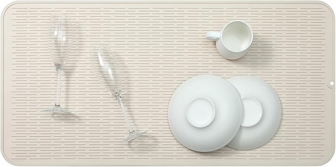 Silicone Dish Drying Mat for Multiple Usage,Easy clean,Eco-friendly,Heat-resistant Silicone Mat for Kitchen Counter or Sink,Refrigerator or Drawer Liner Tapioca 5XL 36inches x 18inches