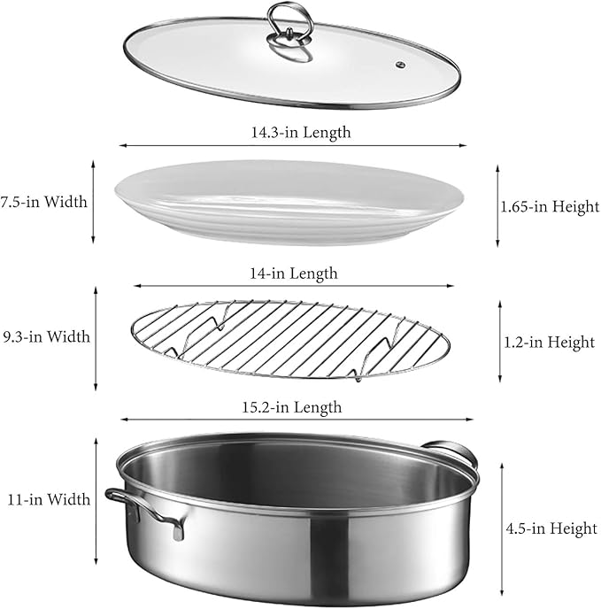Eglaf 8Qt Stainless Steel Fish Steamer - Multi-Use Oval Cookware with Rack, Ceramic Pan, Chuck - Stockpot for Steaming Fish, Boiling Soup
