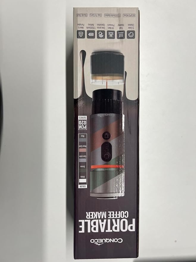 CONQUECO Portable Espresso Machine Travel: 8 cups 12V Electric Coffee Maker with Battery for Camping - 2.5 Mins Self Heating - With Ground Coffee & NS Capsule for RV, Hiking, Office