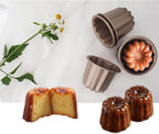 Set of 4 Nonstick Canele Molds, Mini Lace Canele Mold, Individual Washable Carbon Steel Canelle Pastry Molds, Popover Muffin Cupcake Pans for Oven Baking - 2.8 Inch, Gold
