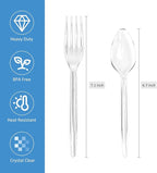 100 Count Plastic Silverware, Heavy Duty Plastic 50 Forks & 50 Spoons Disposable Utensils Cutlery Set for Party Supplies