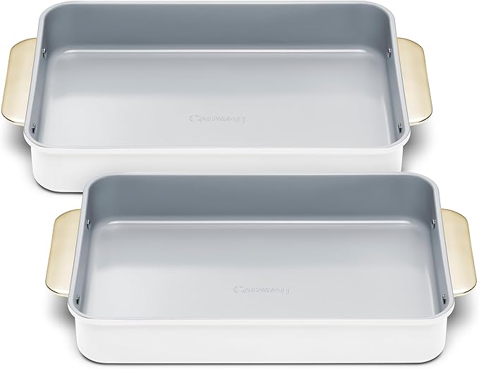Caraway Non-Stick Ceramic 9”x13” Rectangle Pan Duo - Naturally Slick Ceramic Coating - Non-Toxic, PTFE & PFOA Free - Perfect for Brownies, Lasagnas, and More - White