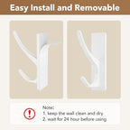 Self Adhesive Coat Hooks for Hanging, Heavy Duty Stainless Double Wall Hook for Towel, Backpack, Hat, Sturdy Metal Hanger for Bathroom, Bedroom, Door, Wall Mounted, 6 Pack, White