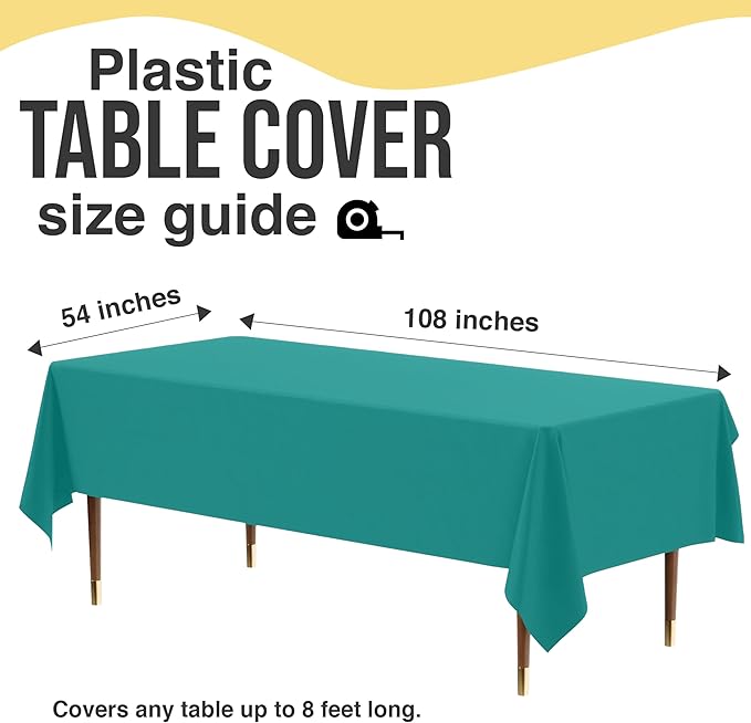 Exquisite 66% Thicker Premium Plastic Table Cloth Rectangle Table Cover 0.5 Mil 12 Pack Teal Table Cloth 54 Inch x 108 Inch Disposable Tablecloth Won't Tear Easily Like Cheap Thin Brands