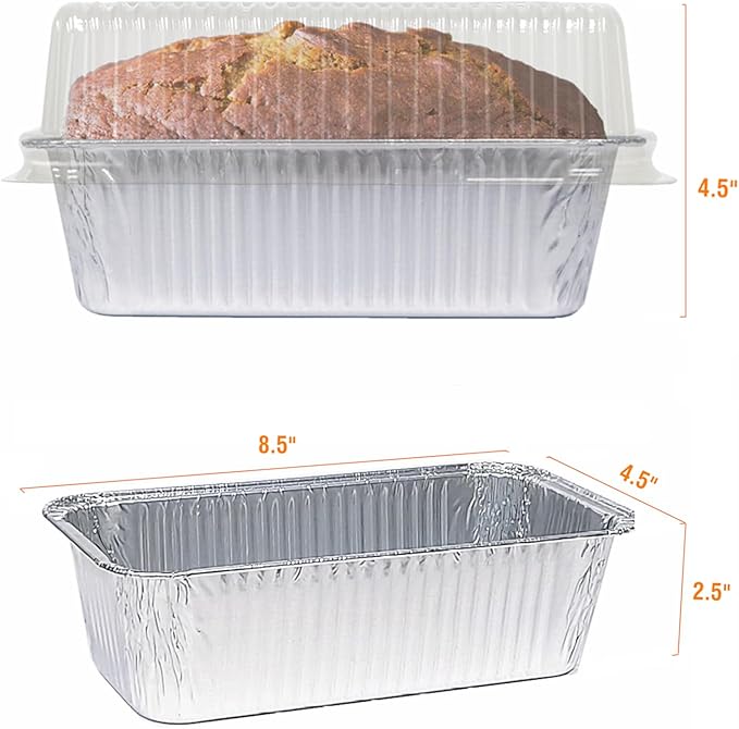 Disposable Loaf Pans with Lids, 50 Pack, 8.5x4.5" Bread Pans, Food Storage Containers, Heavy-duty 2lb Aluminum Loaf Pans, Pastry Boxes, Perfect for Baking Storing and Street Treats Takeout