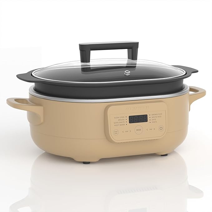 MAGNIFIQUE 6 Quart Multi-Cooker, with 8-in-1 Casserole Programmable Slow Cooker, Dutch Oven, Pasta, Nonstick, Oven Safe Pot to 500°F Brown Sugar