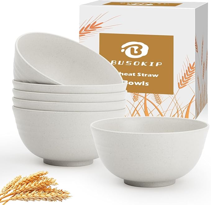 Kitchen Bowl 26 OZ, Wheat Straw Bowls Set 6 PCS, Unbreakable and Lightweight Cereal Bowl for Rice,Oatmeal,Salad, Microwave and Dishwasher Safe Plastic Bowls Reusable - White