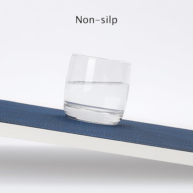 Myir JUN Placemats Set of 6, Vinyl Woven Placemats Place Mats Indoor Washable Table Mats Non-Slip Place mats for Dining Table (Dark Blue, Set of 6)